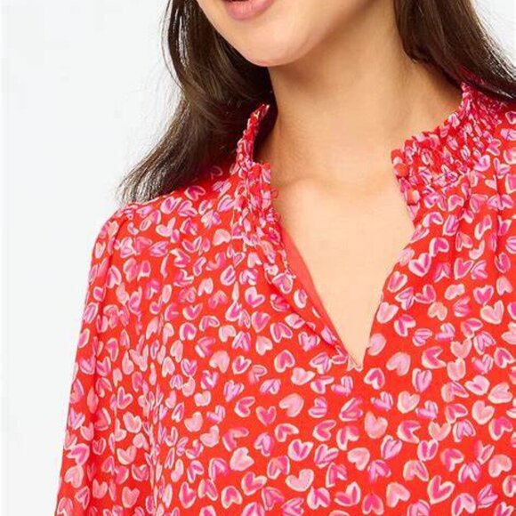 J. Crew Smocked keyhole Heart Print Top S - Picture 2 of 2
